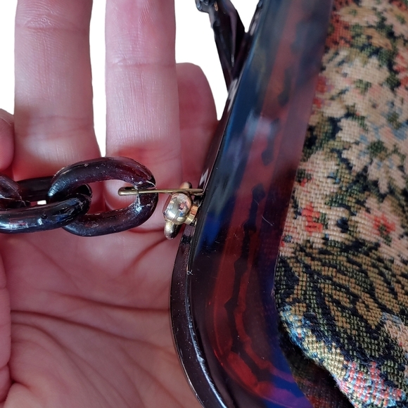 Vintage Wooden Frame Boho Tapestry Floral Colorful Handbag - Picture 2 of 4